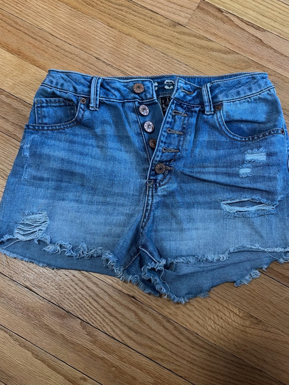 High-Rise Distressed Denim Shorts - Blue